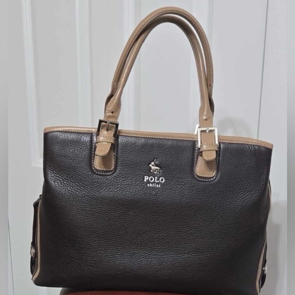 Polo Leather Satchel Dark Brown with Tan Accents | Business Bag/Tote